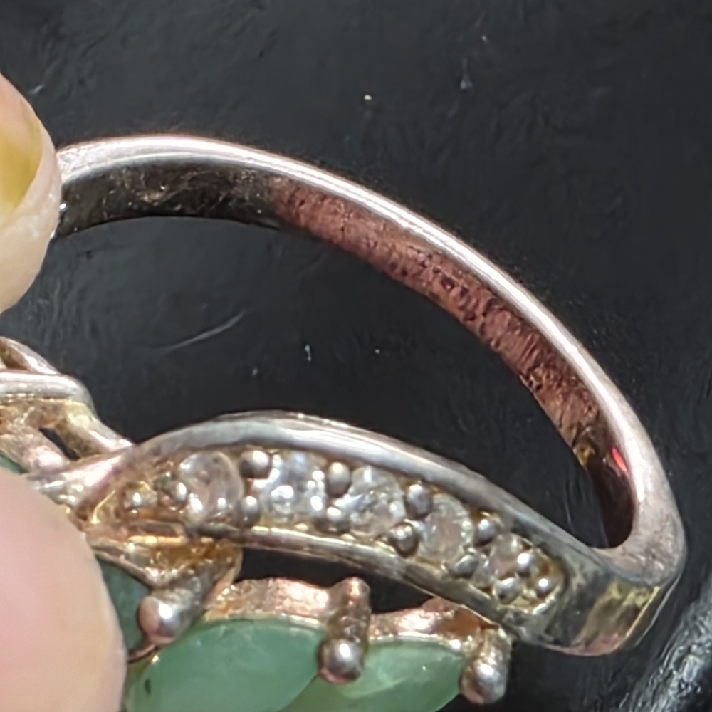 DBJ Jasco 925 Sterling Jade Marquise Cluster Ring Size 7 959 - Picture 6 of 14